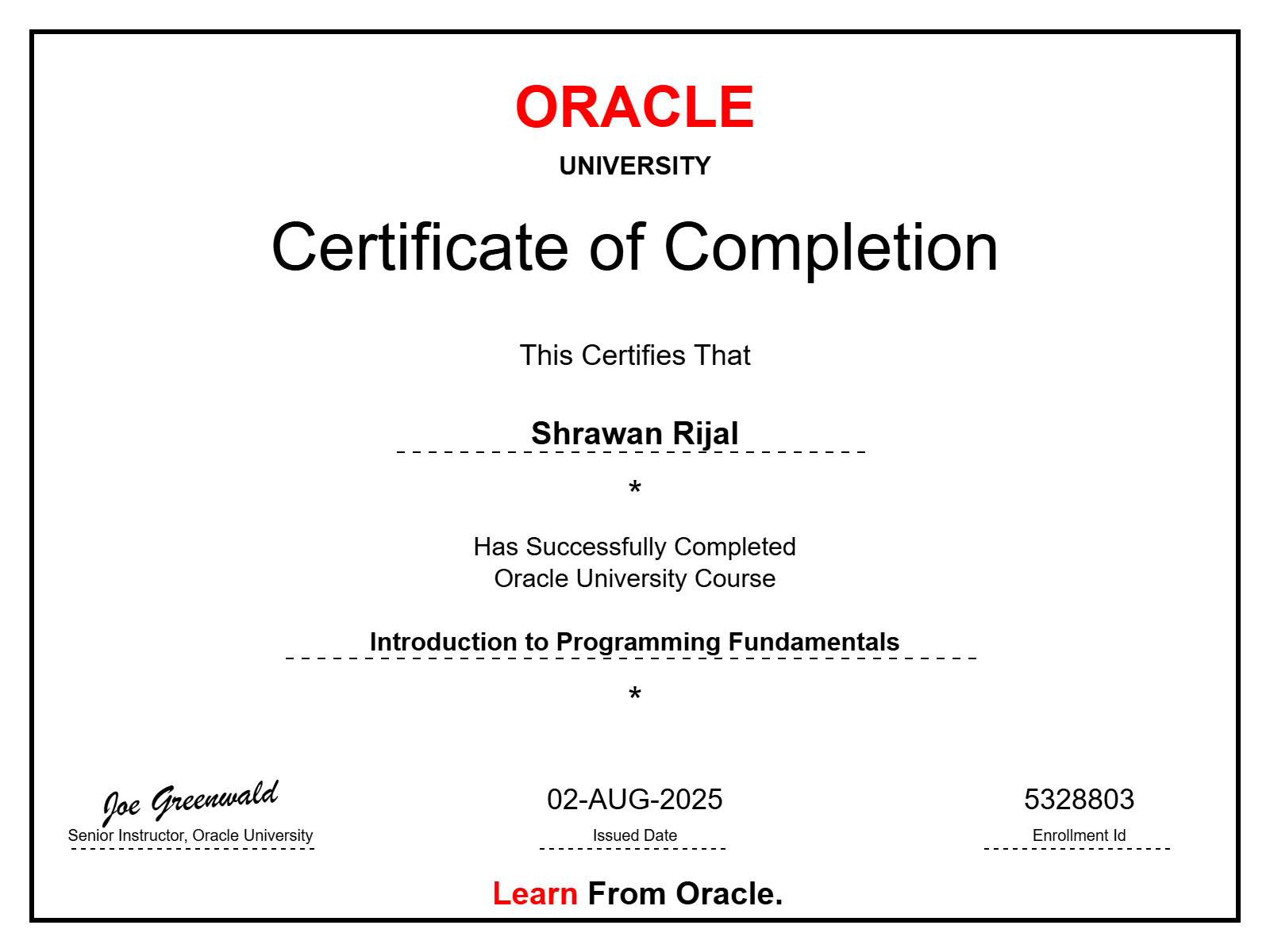 Introduction to Programming Fundamentals Certificate